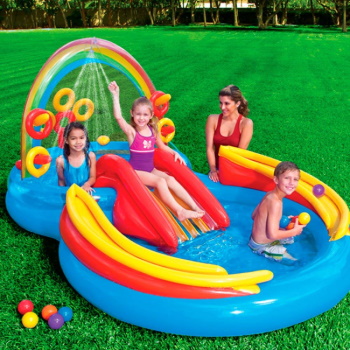 Intex dečiji bazen Rainbow ring play centar 297x193x135cm 57453-3